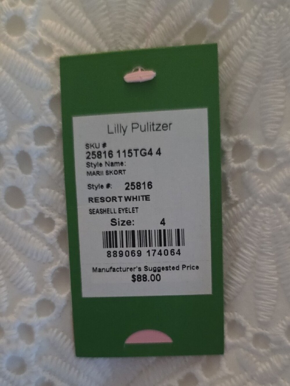 Lilly Pulitzer NWT  White Seashell Eyelet Skort-Size 4 - Picture 3 of 3